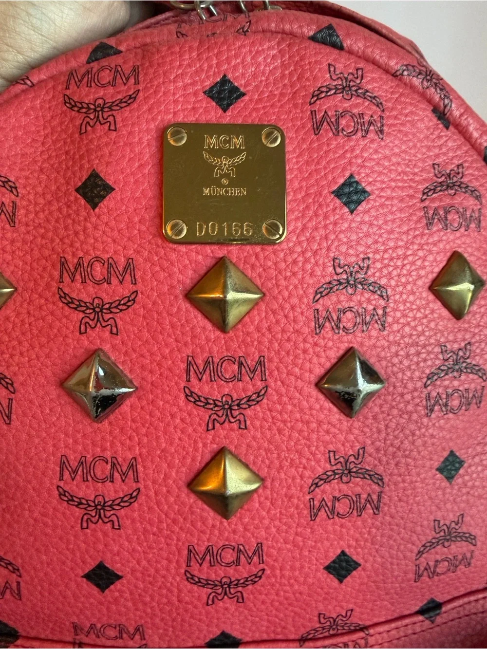 MCM Pink Visetos Leather Backpack